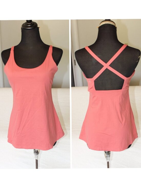 Savvi Tops - Savvi Kuma Tank Top Padded Shelf Bra Medium Coral pink Criss-cross back Straps